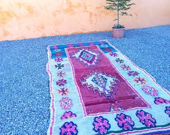 Vintage Moroccan Berber Rug – Authentic Handwoven Boujad Wool Carpet, 8.8x4.2 ft