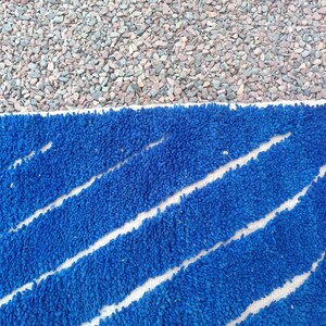 Blue Moroccan Berber Rug – White Patterned Beni Ourain – Custom Handmade Wool Area Carpet