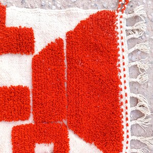 orange moroccan rug, handmade geometric wool carpet, modern boho floor rug, abstract wall decor, woven orange and ivory area rug, living room handmade mat, moroccan wool floor decor