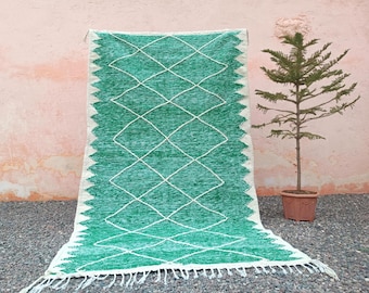 Green Moroccan Kilim Rugs – Handmade Wool Flatweave Carpet – Berber Diamond Pattern Area Rug