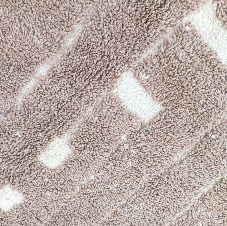 Moroccan Brown Wool Rug – Cream Geometric Handmade Berber Carpet – Minimalist Neutral Rug for Living Room or Office