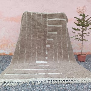 Handmade Moroccan Wool Rug – Brown Beige Geometric Berber Carpet – Neutral Boho Area Rug for Modern Home Décor