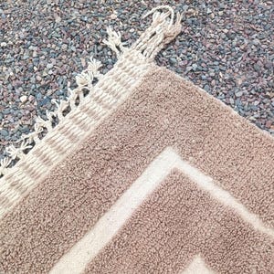 Authentic Moroccan Wool Rug – Handwoven Brown & Ivory Geometric Berber Carpet – Bohemian Neutral Area Rug