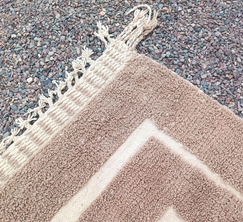Authentic Moroccan Wool Rug – Handwoven Brown & Ivory Geometric Berber Carpet – Bohemian Neutral Area Rug