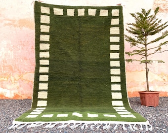 Handmade Wool Rug: Colorful Moroccan Berber Carpet, Modern Green
