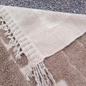 Authentic Moroccan Wool Rug – Handwoven Brown & Ivory Geometric Berber Carpet – Bohemian Neutral Area Rug