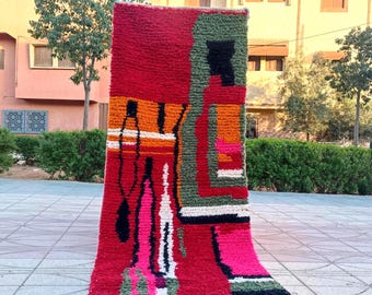 rug for living room, Handmade Moroccan Berber Rugs - pink red area wool