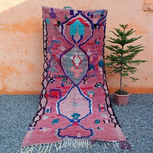 Vintage Boujad Rug: Handmade Moroccan Berber Wool Carpet (114” x 54”)