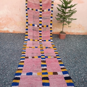 Pink Moroccan Runner Rug: Vintage Berber Wool Hallway Carpet