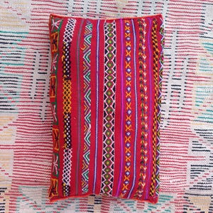 Handwoven Moroccan Kilim Floor Cushion Cover: Vintage Berber Pouf