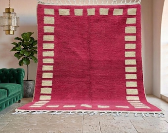 Authentic Handwoven Moroccan Berber Wool Rug - Modern Bohemian Terracotta Area Carpet
