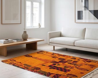 rug living room interior design - hand woven rugs bedroom - Orange Wool Terracotta Carpet