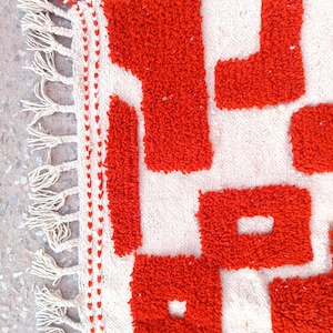 orange moroccan rug, handmade geometric wool carpet, modern boho floor rug, abstract wall decor, woven orange and ivory area rug, living room handmade mat, moroccan wool floor decor