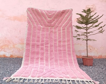 Pink Moroccan Rug, Beni Ourain rugs , Bohemian Home Decor, Cozy Pink Area Rug, Shaggy Carpet for Living Room