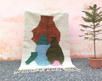 handmade rugs: hand knotted wool rug, Moroccan Berber Carpet, Modern Abstract Minimalist Decor