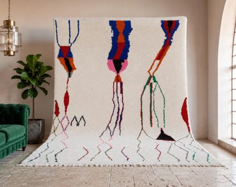 Handmade berber  Beni Ourain Rug: Moroccan  Boho Geometric carpet for Living Room
