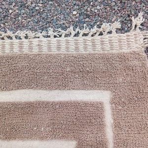 Boho Moroccan Rug – Handmade Brown Wool Carpet with Cream Geometric Design – Neutral Minimalist Area Rug