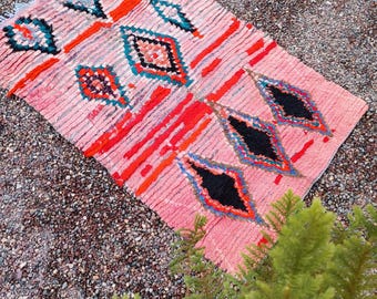 Moroccan Berber Rug: Handwoven Vintage Carpet, hallway rugs, 6x4 Pink Wool