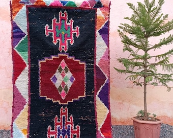 Vintage Moroccan Rug -Bohemian Living Room Handwoven Berber Cotton and Linen