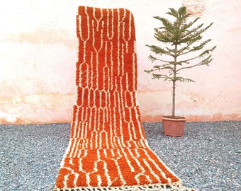 Soft Orange Runner Rug – 3x9 ft Handmade Moroccan Hallway Carpet – Long Wool berber Runners – Boho,  Modern Home Decor