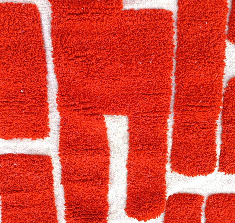 orange moroccan rug, handmade geometric wool carpet, modern boho floor rug, abstract wall decor, woven orange and ivory area rug, living room handmade mat, moroccan wool floor decor