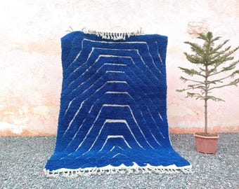 Blue Moroccan Rug - Handmade carpet - for living room, Beni Ourain 8x10, berber area rugs