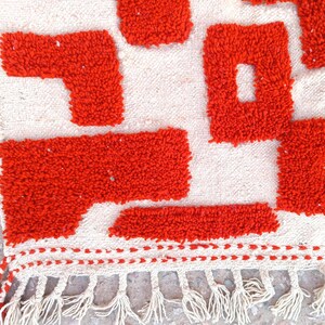 orange moroccan rug, handmade geometric wool carpet, modern boho floor rug, abstract wall decor, woven orange and ivory area rug, living room handmade mat, moroccan wool floor decor