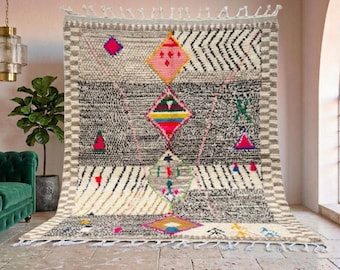 Handwoven Beni Ourain Rug – Moroccan Wool Berber Carpet, Tribal Boho Style