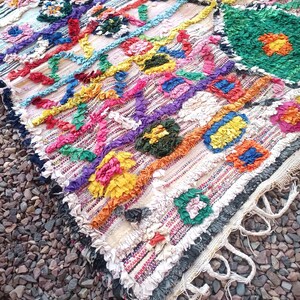 Colorful bohemian style Moroccan rug with unique tribal patterns