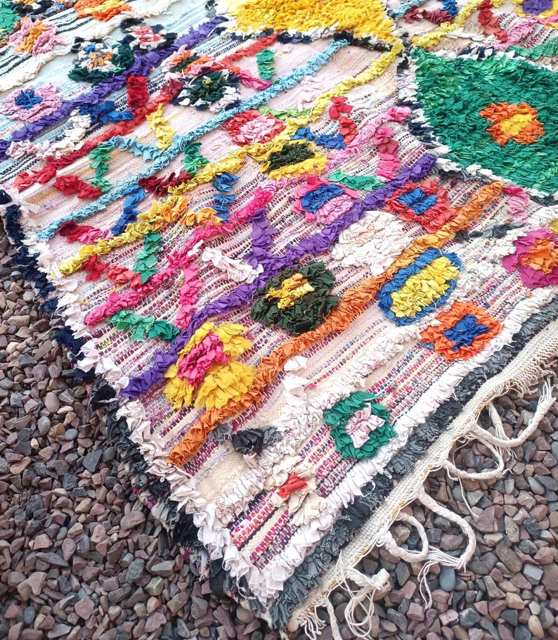 Colorful bohemian style Moroccan rug with unique tribal patterns