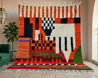 Moroccan berber rug, handmade from wool with a geometric design. Custom sizes are available.