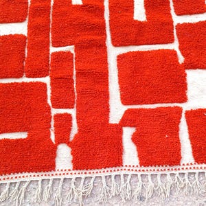 orange moroccan rug, handmade geometric wool carpet, modern boho floor rug, abstract wall decor, woven orange and ivory area rug, living room handmade mat, moroccan wool floor decor