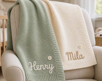 Personalized Hand-Embroidered Organic Cotton Baby Blanket,Custom Newborn Keepsake, Baby Shower Gift, Newborn Baby Gift, Unique Baby Gift