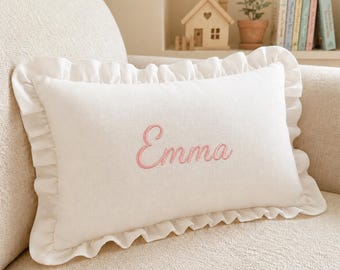 Almohada personalizada con nombre para niña con volantes, almohada con nombre personalizado, regalo para baby shower, regalos para niña, recuerdo para recién nacida.