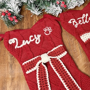 Cute Bow Pet Stockings,Dog Bone Christmas Stockings with Name, Bone Holiday Stocking for Dog,Embroidered Pet Stocking,Christmas Dog Stocking