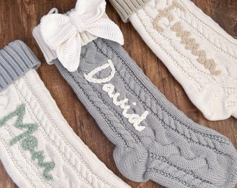 Cute Bow Personalized Christmas Stocking,Hand-Embroidered Holiday Stocking,Stocking Stuffer with Custom Name,Family Stocking Stuffer Gift