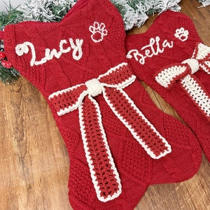 Cute Bow Pet Stockings,Dog Bone Christmas Stockings with Name, Bone Holiday Stocking for Dog,Embroidered Pet Stocking,Christmas Dog Stocking