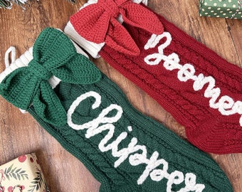 Cute Bow Personalized Christmas Stocking,Hand-Embroidered Holiday Stocking,Stocking Stuffer with Custom Name,Family Stocking Stuffer Gift