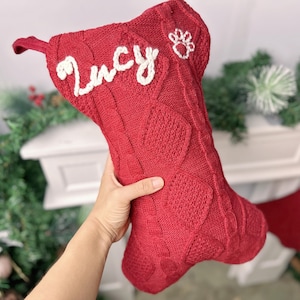 Pet Stockings,Dog Bone Christmas Stockings with Name, Bone Holiday Stocking for Dog,Embroidered Pet Stocking,Christmas Dog Stocking