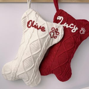 Cute handmade Dog Bone Christmas Stockings with Name, Bone Holiday Stocking for Dog, Christmas Dog Stocking,Embroidered Pet Stocking