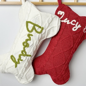 Pet Stockings,Dog Bone Christmas Stockings with Name, Bone Holiday Stocking for Dog,Embroidered Pet Stocking,Christmas Dog Stocking