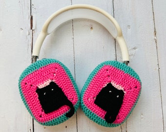 Crochet Cat Airpods Max Headphone Cover | Cute AirPod Max Case | Handmade | Patterned Cat Airpods Max | Valentine's Day Gift