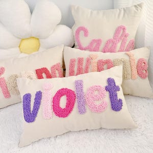 Personalized Baby Name Pillow, Punch Needle Name Pillow, Nursery Gift, Kids Room Decor, Dorm Décor, Sleepover Party Favor