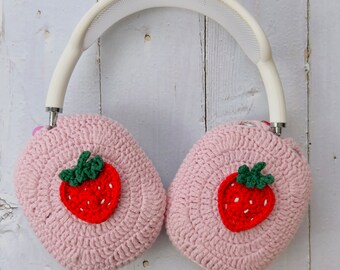 Strawberry Crochet Airpods Max Headphones Cover| Cute AirPod Max Cover| Handmade |Strawberry Design|Gift for Her, Valentine's Day Gift