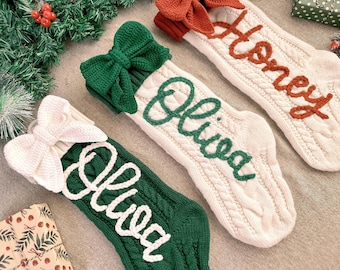 Cute Bow Personalized Christmas Stocking,Hand-Embroidered Holiday Stocking,Stocking Stuffer with Custom Name,Family Christmas Stockings