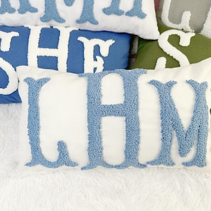 Monogram Pillow Cover with Punch Needle Embroidery, Personalized Pillow, Baby Shower Gift, Newborn Gift, New Mom Gift, Baby Gift Idea