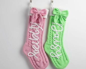 Cute Bow Personalized Christmas Stocking,Hand-Embroidered Holiday Stocking,Stocking Stuffer with Custom Name,Family Stocking Stuffer Gift