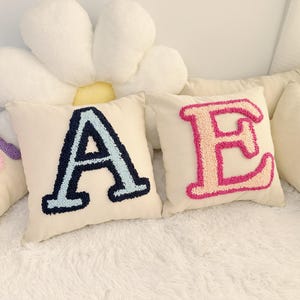 Embroidered Letter Pillow,Custom Letter Pillowcase, Handmade Punch Needle Cushion, Nursery Gift Idea, Kids Room Pillow,Dorm Decor