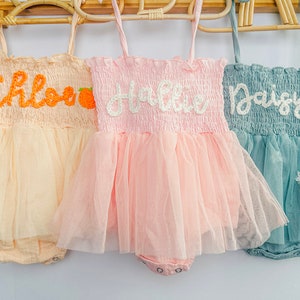 Custom Name Baby Tutu Dress,Personalized Hand Embroidered Birthday Baby Romper,Cake Smash Outfit,First Birthday Gift,Baby Shower Gift