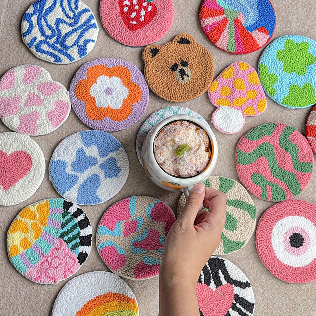Mug Rug Coaster, Punch Needle Coasters, Y2K Punch Needle Mug Rugs ...